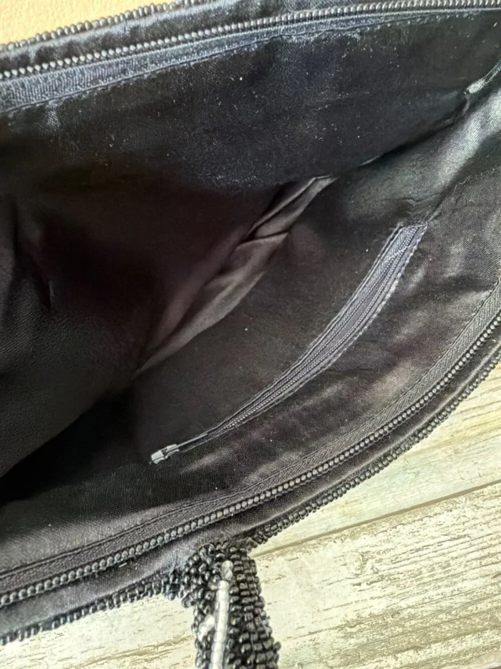 Vintage Black White Beaded Floral Evening Bag Top Handle Cocktail Purse - Picture 8 of 13